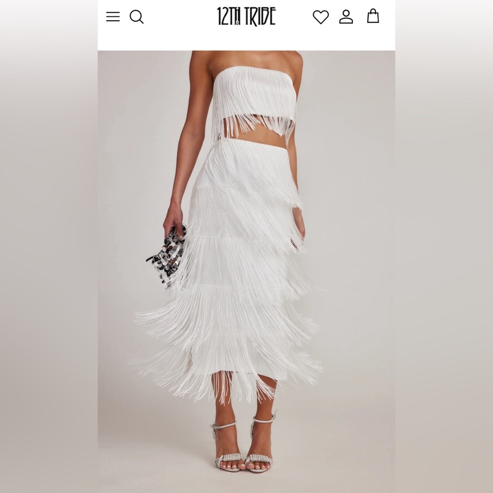 12th tribe white fringe midi skirt